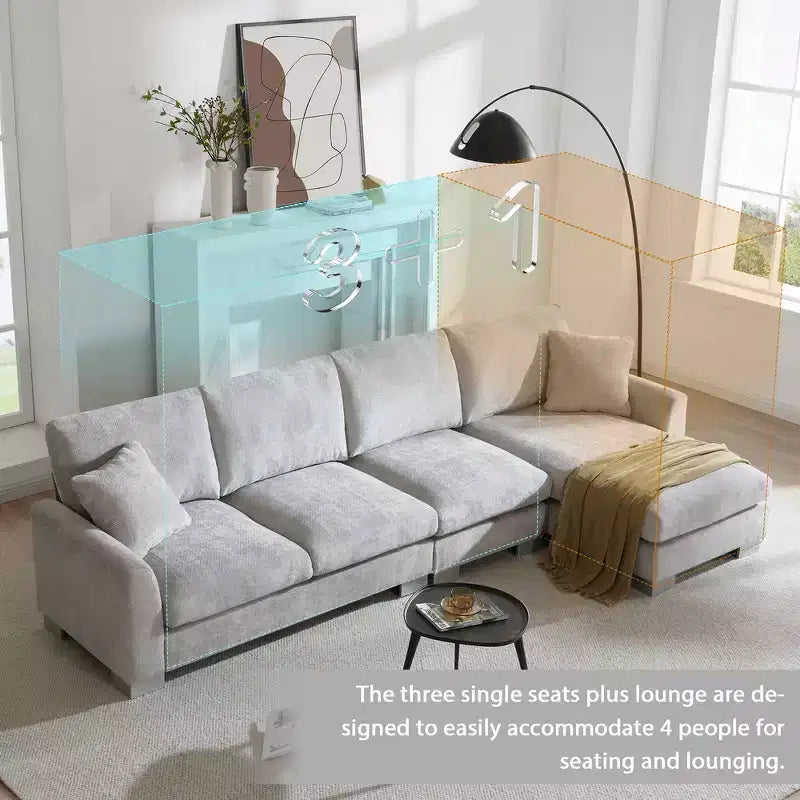 Divano componibile oversize Whisen Modern, set divano di lusso a L con chaise longue e 2 cuscini