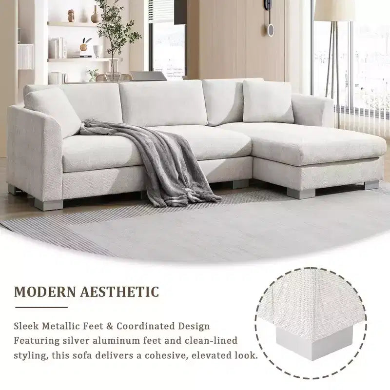 Divano componibile oversize Whisen Modern, set divano di lusso a L con chaise longue e 2 cuscini