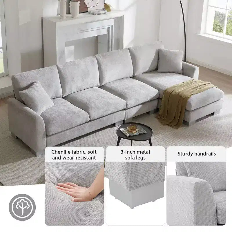 Divano componibile oversize Whisen Modern, set divano di lusso a L con chaise longue e 2 cuscini