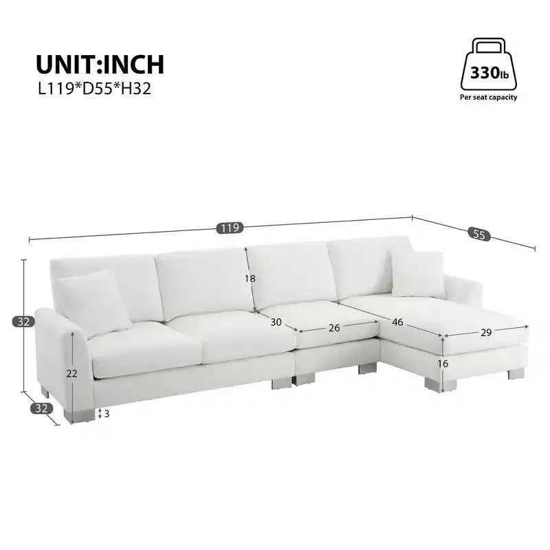 Divano componibile oversize Whisen Modern, set divano di lusso a L con chaise longue e 2 cuscini