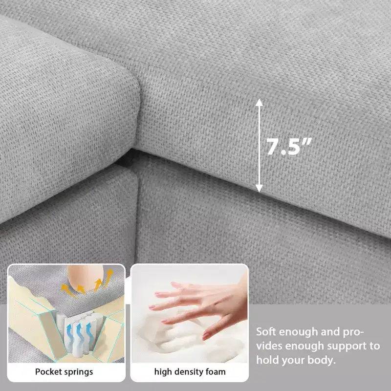 Divano componibile oversize Whisen Modern, set divano di lusso a L con chaise longue e 2 cuscini