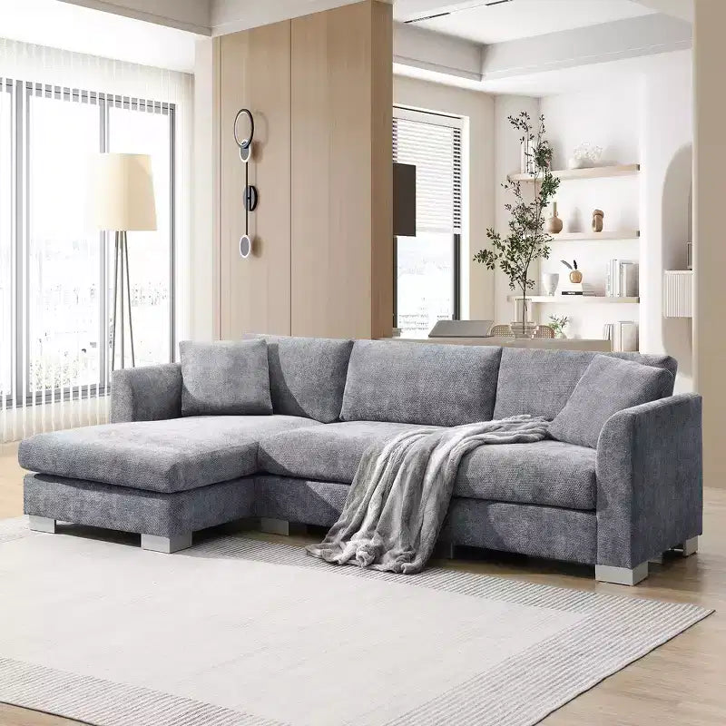 Divano componibile oversize Whisen Modern, set divano di lusso a L con chaise longue e 2 cuscini