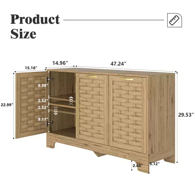 GDFStudio Francis Credenza/Mobiletto da Cucina con 3 Ante e Ripiano Regolabile, 120 cm, Effetto Legno