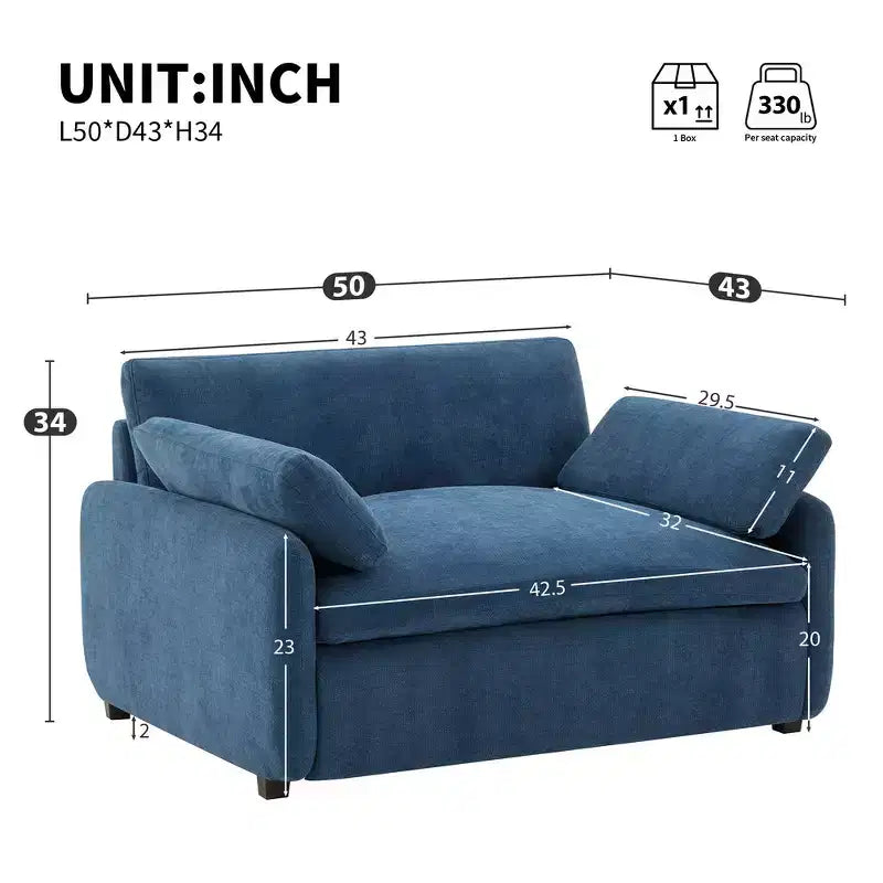 Fauteuil simple Whisen Modern surdimensionné en chenille avec blocs de couleur, canapé-salon large et profond avec oreillers