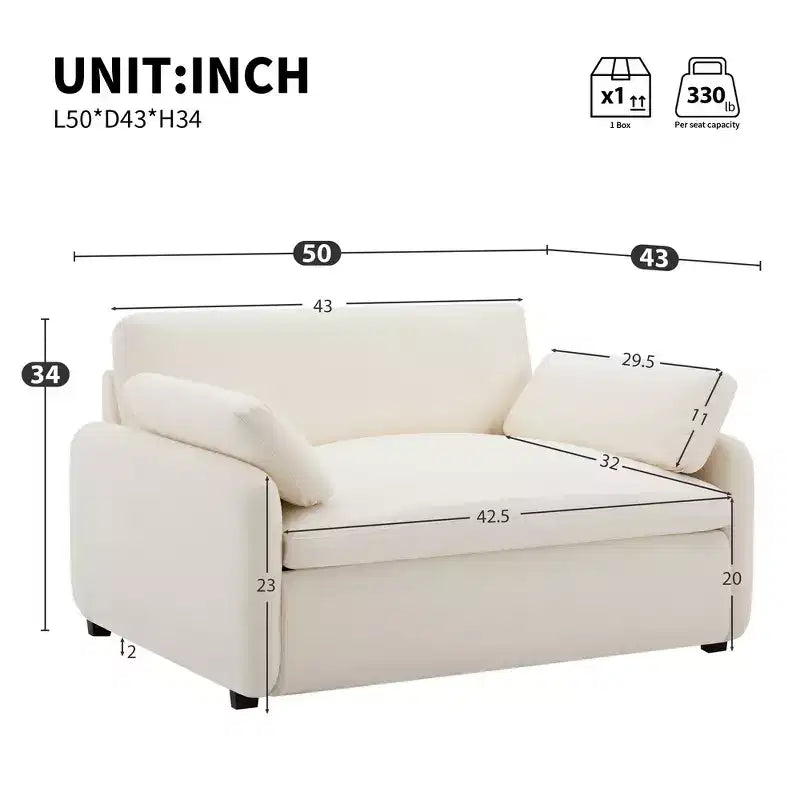 Fauteuil simple Whisen Modern surdimensionné en chenille avec blocs de couleur, canapé-salon large et profond avec oreillers