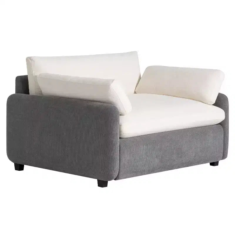 Fauteuil simple Whisen Modern surdimensionné en chenille avec blocs de couleur, canapé-salon large et profond avec oreillers
