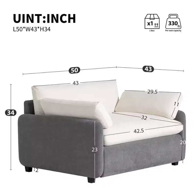 Fauteuil simple Whisen Modern surdimensionné en chenille avec blocs de couleur, canapé-salon large et profond avec oreillers
