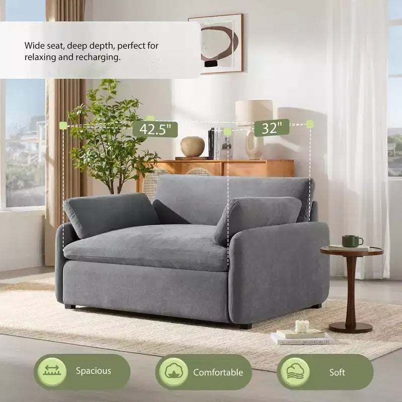 Fauteuil simple Whisen Modern surdimensionné en chenille avec blocs de couleur, canapé-salon large et profond avec oreillers