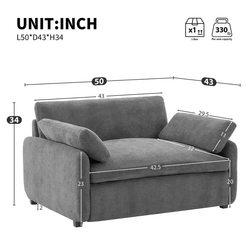 Fauteuil simple Whisen Modern surdimensionné en chenille avec blocs de couleur, canapé-salon large et profond avec oreillers