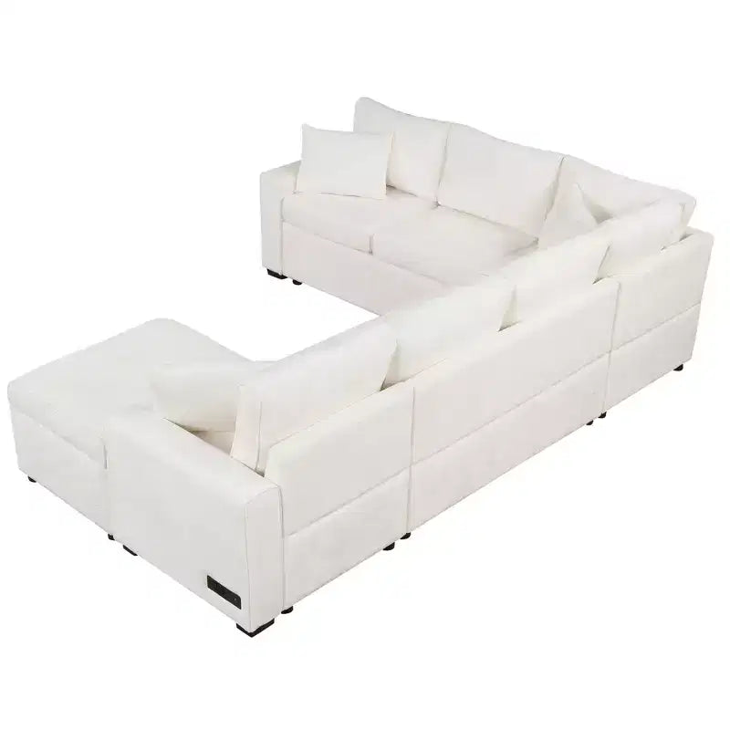 Canapé d'angle moderne Whisen 112 convertible avec pouf de rangement, trois oreillers, dispositifs de chargement