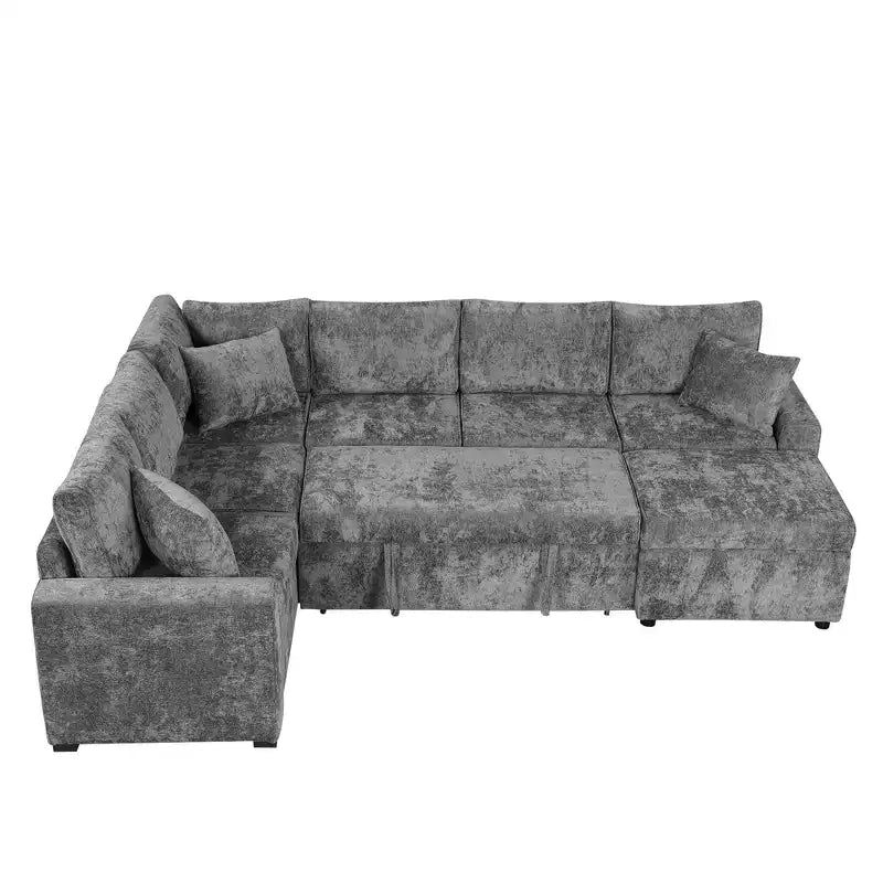 Canapé d'angle moderne Whisen 112 convertible avec pouf de rangement, trois oreillers, dispositifs de chargement