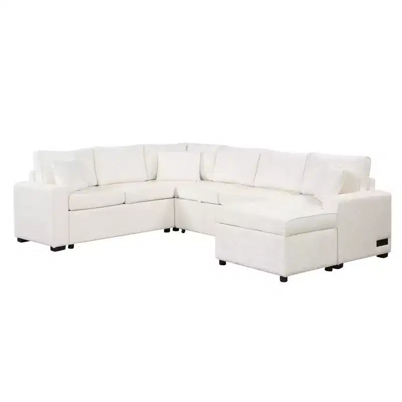 Canapé d'angle moderne Whisen 112 convertible avec pouf de rangement, trois oreillers, dispositifs de chargement