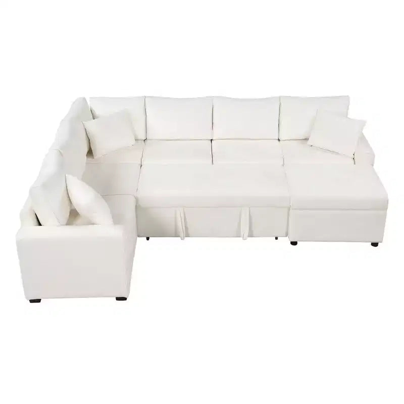 Canapé d'angle moderne Whisen 112 convertible avec pouf de rangement, trois oreillers, dispositifs de chargement