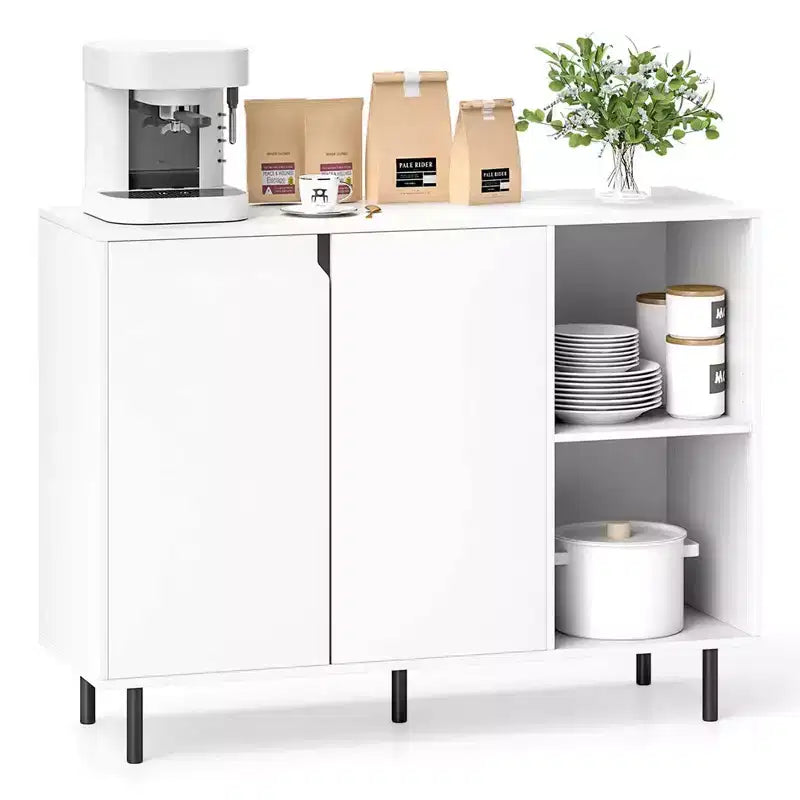 Costway Mobile Cucina Credenza con Ripiani Regolabili 2 Ante Robuste Gambe in Metallo Bianco