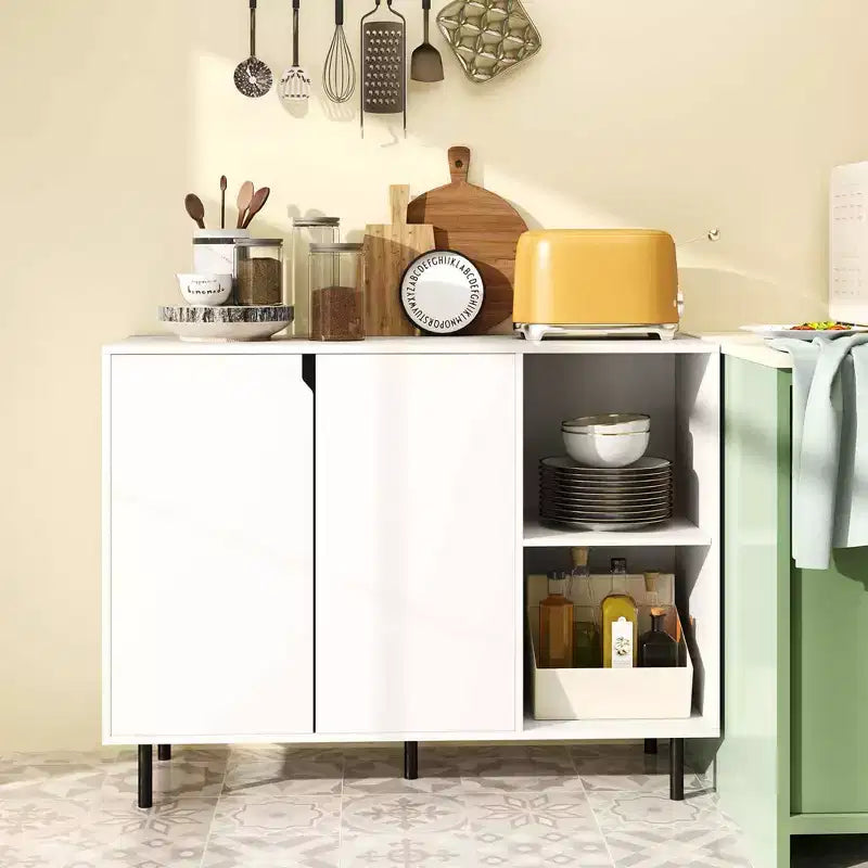 Costway Mobile Cucina Credenza con Ripiani Regolabili 2 Ante Robuste Gambe in Metallo Bianco
