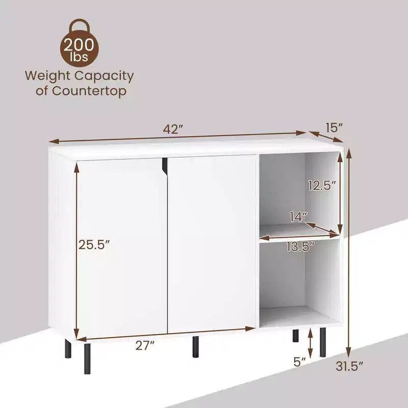 Costway Mobile Cucina Credenza con Ripiani Regolabili 2 Ante Robuste Gambe in Metallo Bianco