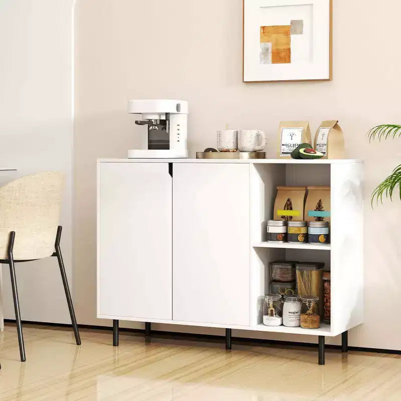 Costway Mobile Cucina Credenza con Ripiani Regolabili 2 Ante Robuste Gambe in Metallo Bianco
