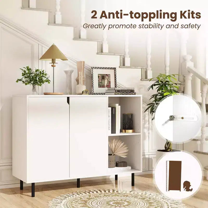 Costway Mobile Cucina Credenza con Ripiani Regolabili 2 Ante Robuste Gambe in Metallo Bianco