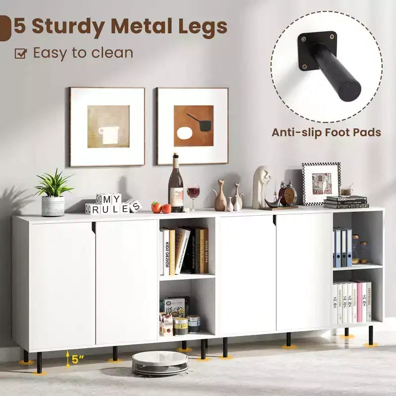 Costway Mobile Cucina Credenza con Ripiani Regolabili 2 Ante Robuste Gambe in Metallo Bianco
