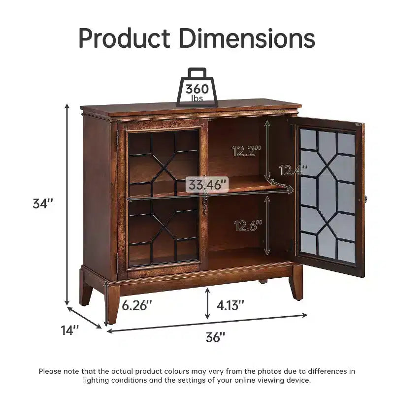 Mobiletto di Accento Largo 36 Pollici con 2 Ante, Credenza in Stile Vintage con Gambe in Legno Massello-Farati