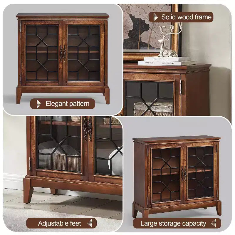 Mobiletto di Accento Largo 36 Pollici con 2 Ante, Credenza in Stile Vintage con Gambe in Legno Massello-Farati