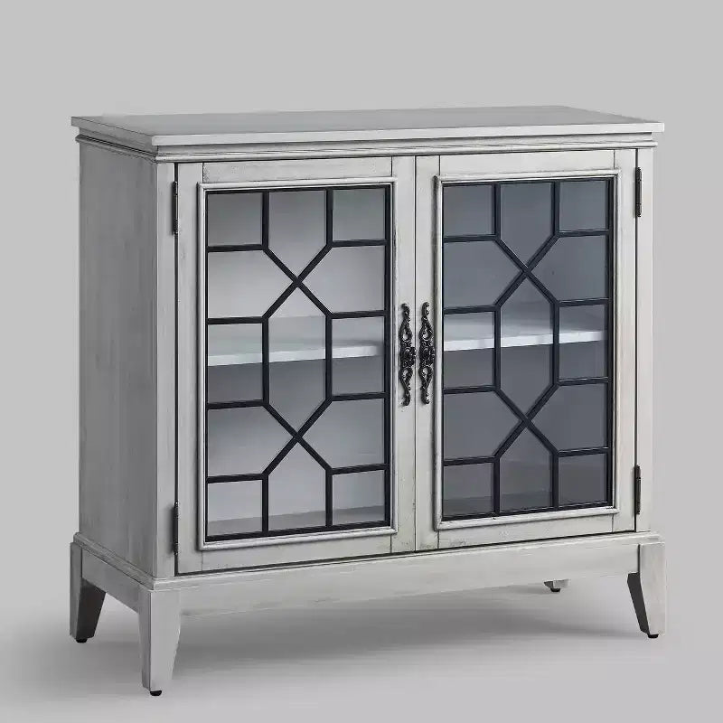 Armoire d'appoint de 91 cm de large avec 2 portes, armoire de rangement de style vintage avec pieds en bois massif-Farati