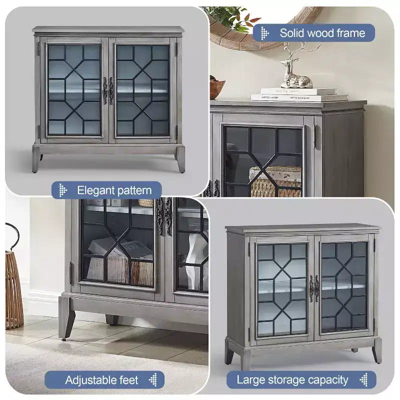 Mobiletto di Accento Largo 36 Pollici con 2 Ante, Credenza in Stile Vintage con Gambe in Legno Massello-Farati