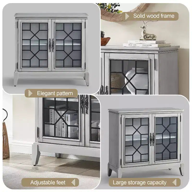 Mobiletto di Accento Largo 36 Pollici con 2 Ante, Credenza in Stile Vintage con Gambe in Legno Massello-Farati