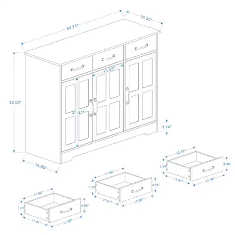 Credenza rustica con 3 cassetti e 3 ante per sala da pranzo, soggiorno, cucina