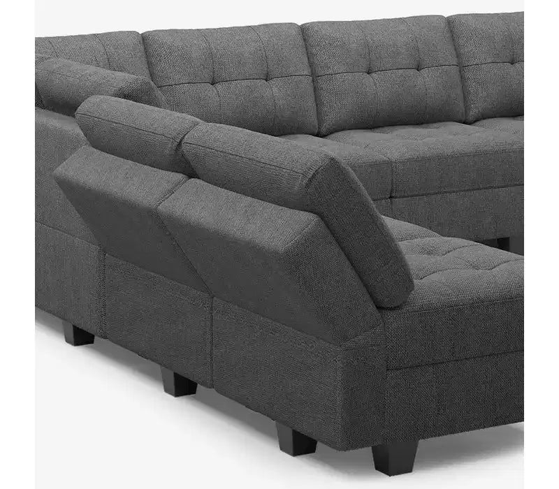 Divano componibile Belffin Weave con seduta contenitore e pouf (9 posti + 11 braccioli)