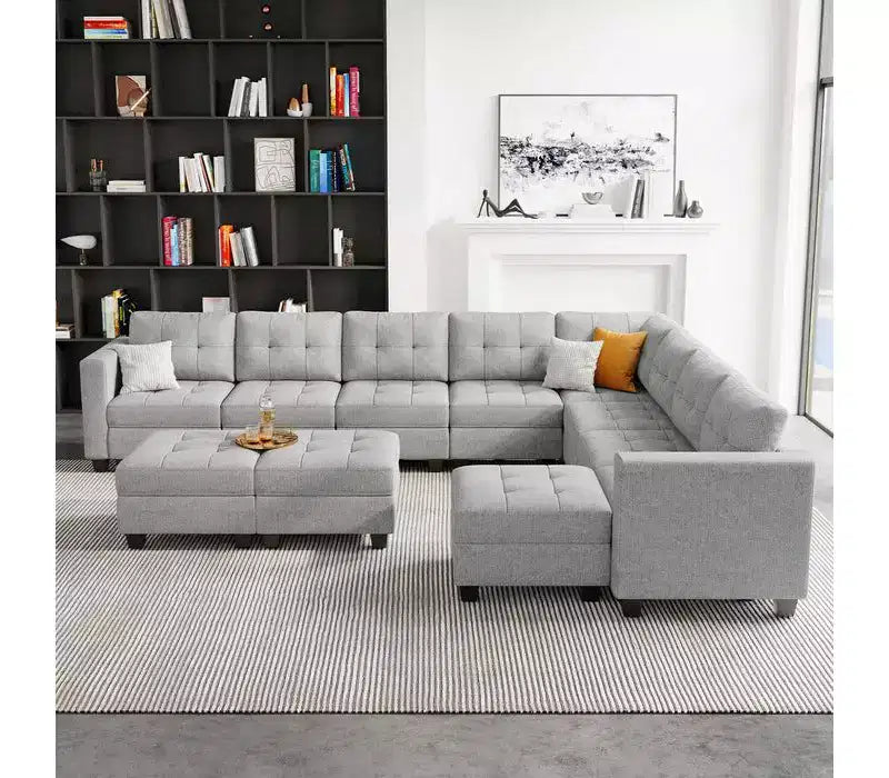 Divano componibile Belffin Weave con seduta contenitore e pouf (9 posti + 11 braccioli)