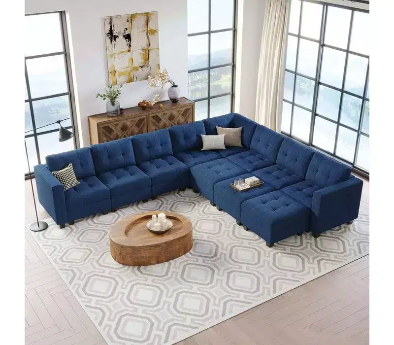Divano componibile Belffin Weave con seduta contenitore e pouf (9 posti + 11 braccioli)