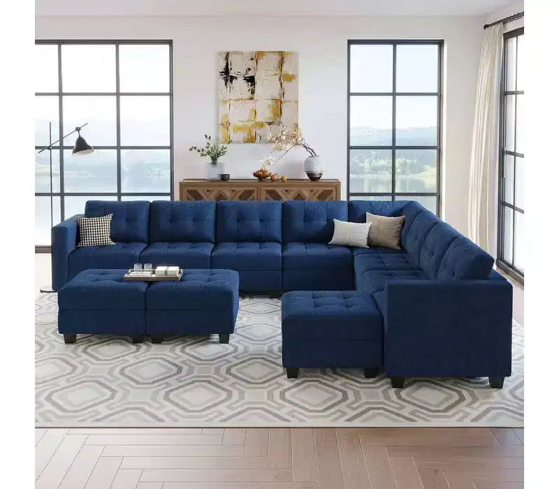 Divano componibile Belffin Weave con seduta contenitore e pouf (9 posti + 11 braccioli)