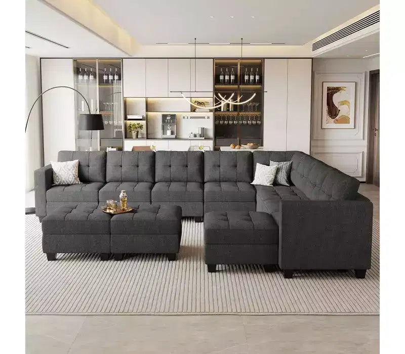 Divano componibile Belffin Weave con seduta contenitore e pouf (9 posti + 11 braccioli)
