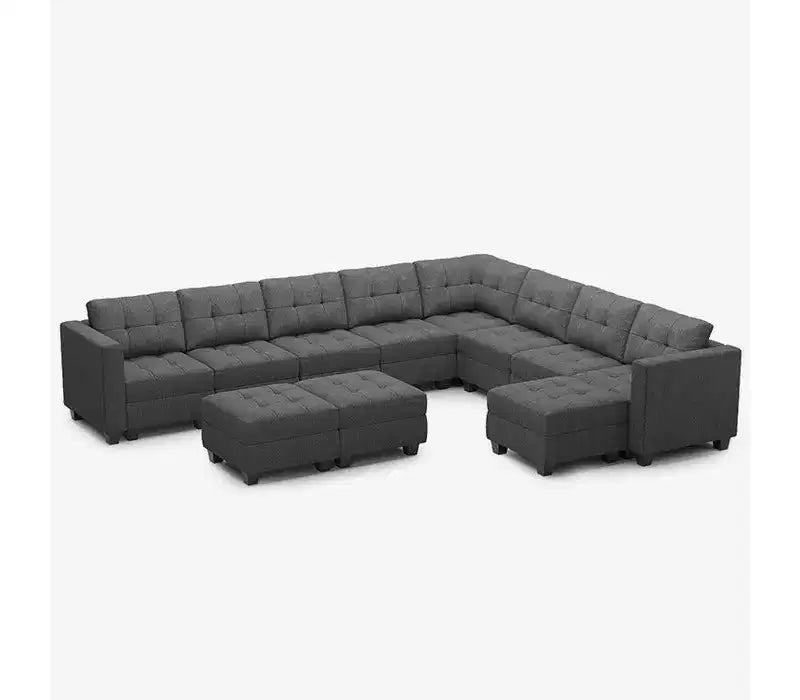 Divano componibile Belffin Weave con seduta contenitore e pouf (9 posti + 11 braccioli)