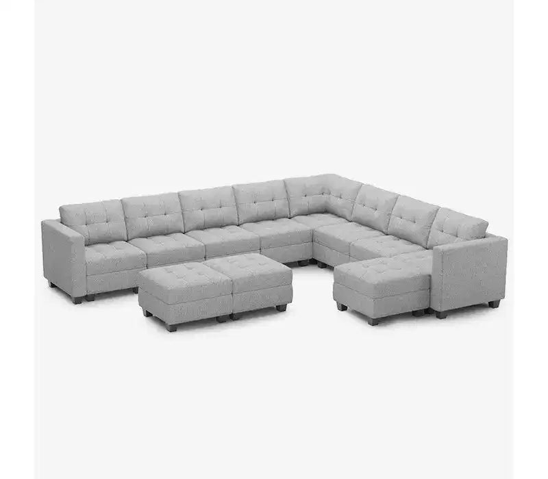 Divano componibile Belffin Weave con seduta contenitore e pouf (9 posti + 11 braccioli)