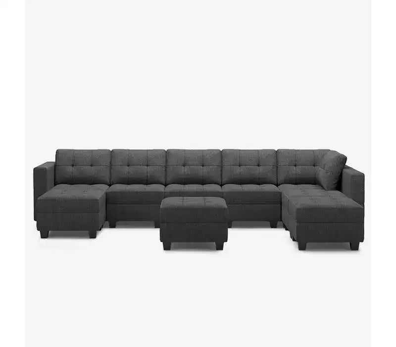 Divano Modulare in Tessuto Belffin con Sedile Contenitore e Pouf (8 Posti + 8 Lati)