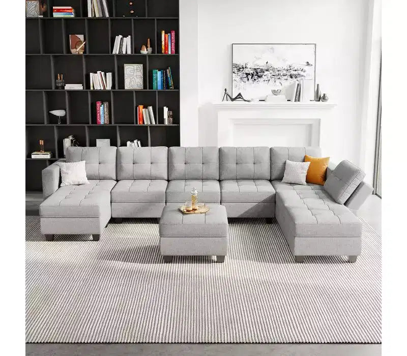 Divano Modulare in Tessuto Belffin con Sedile Contenitore e Pouf (8 Posti + 8 Lati)