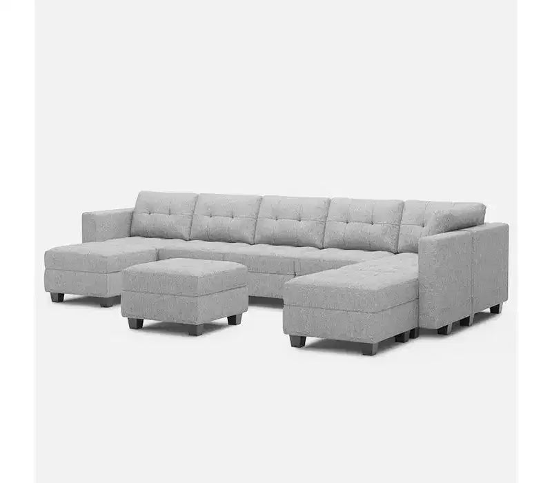 Divano Modulare in Tessuto Belffin con Sedile Contenitore e Pouf (8 Posti + 8 Lati)