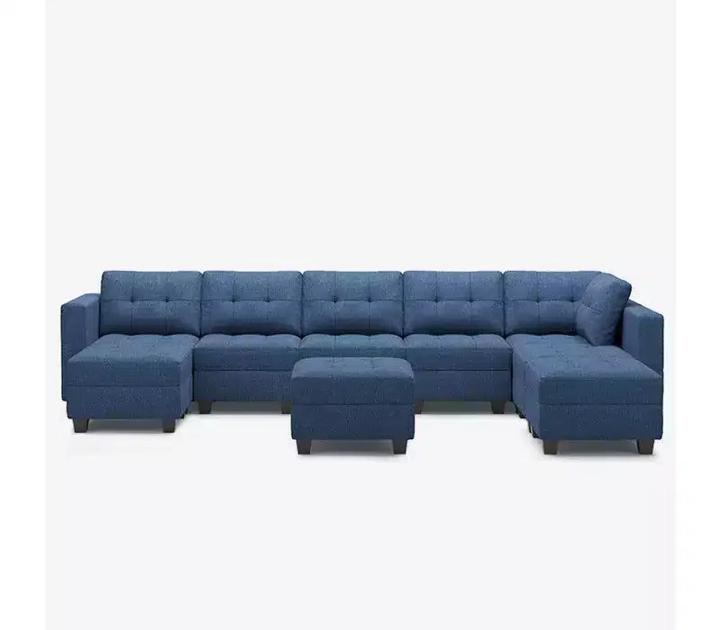 Divano Modulare in Tessuto Belffin con Sedile Contenitore e Pouf (8 Posti + 8 Lati)