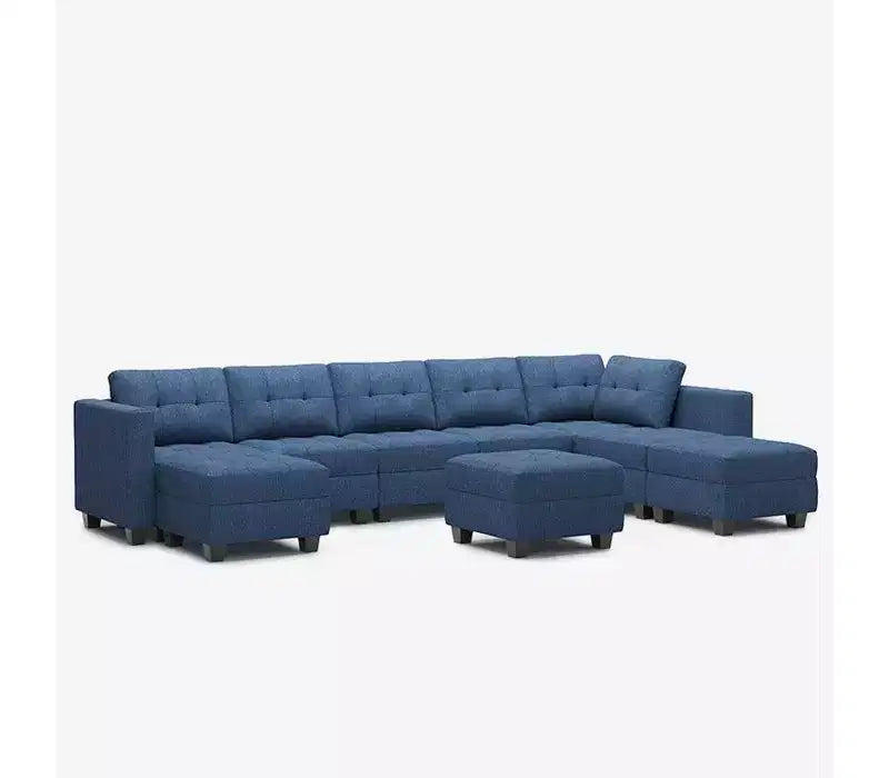 Divano Modulare in Tessuto Belffin con Sedile Contenitore e Pouf (8 Posti + 8 Lati)