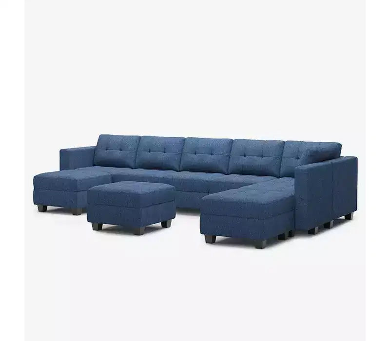 Divano Modulare in Tessuto Belffin con Sedile Contenitore e Pouf (8 Posti + 8 Lati)
