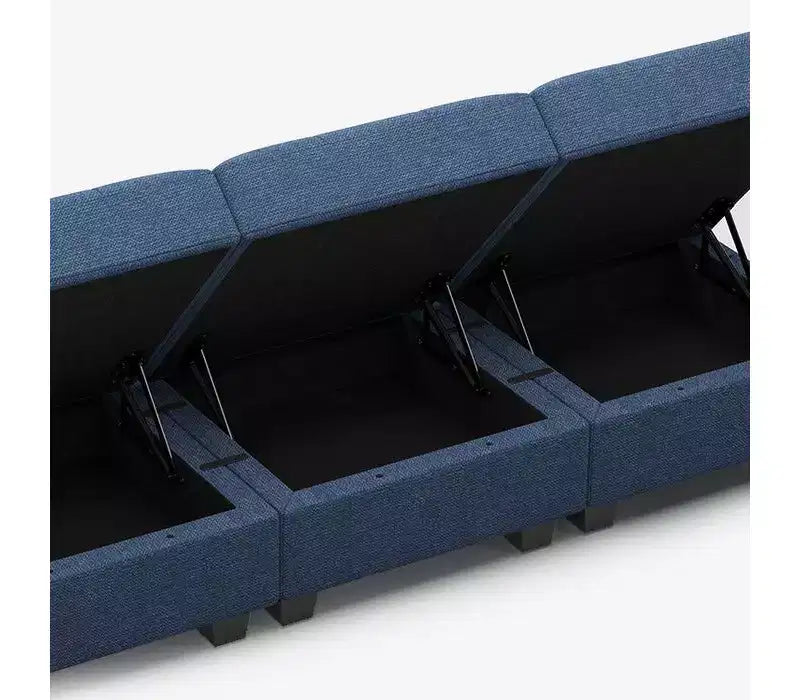 Divano Modulare in Tessuto Belffin con Sedile Contenitore e Pouf (8 Posti + 8 Lati)