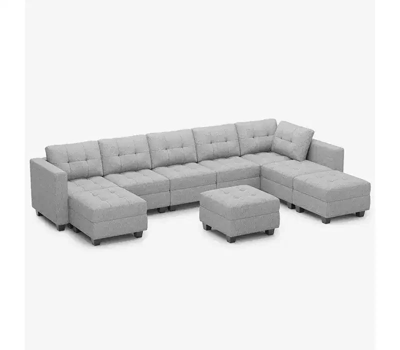 Divano Modulare in Tessuto Belffin con Sedile Contenitore e Pouf (8 Posti + 8 Lati)
