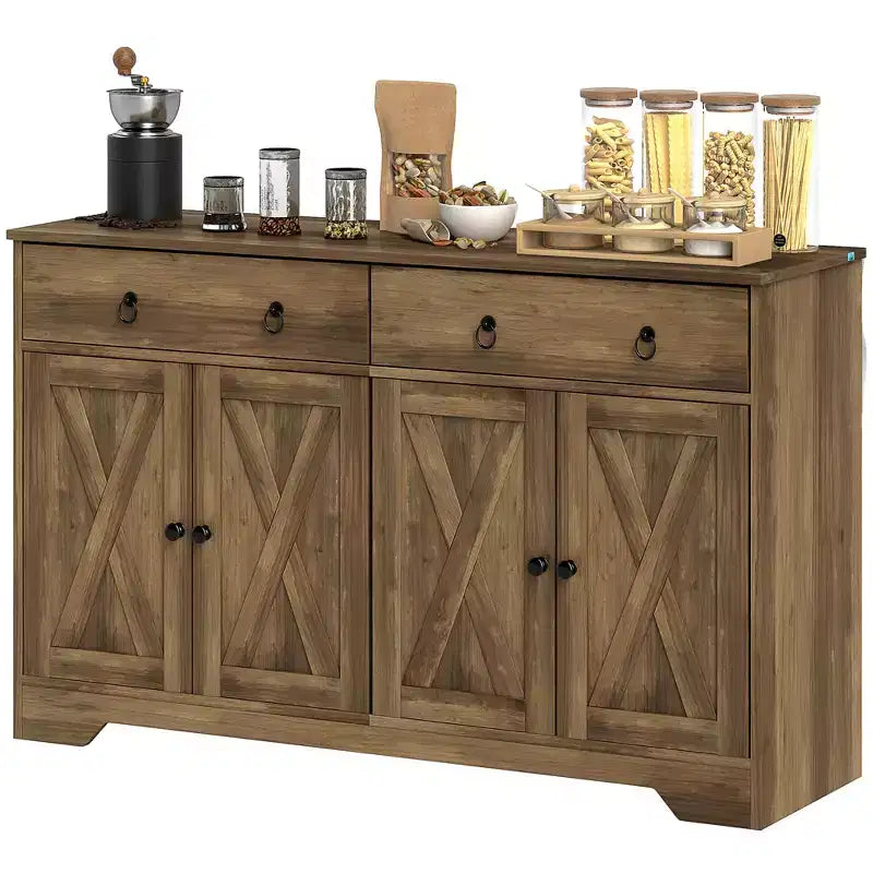 HOMCOM Madia Credenza, Mobile Buffet in Stile Rustico con 2 Cassetti e Ante Scorrevoli, Tavolo Buffet con Scaffali Regolabili
