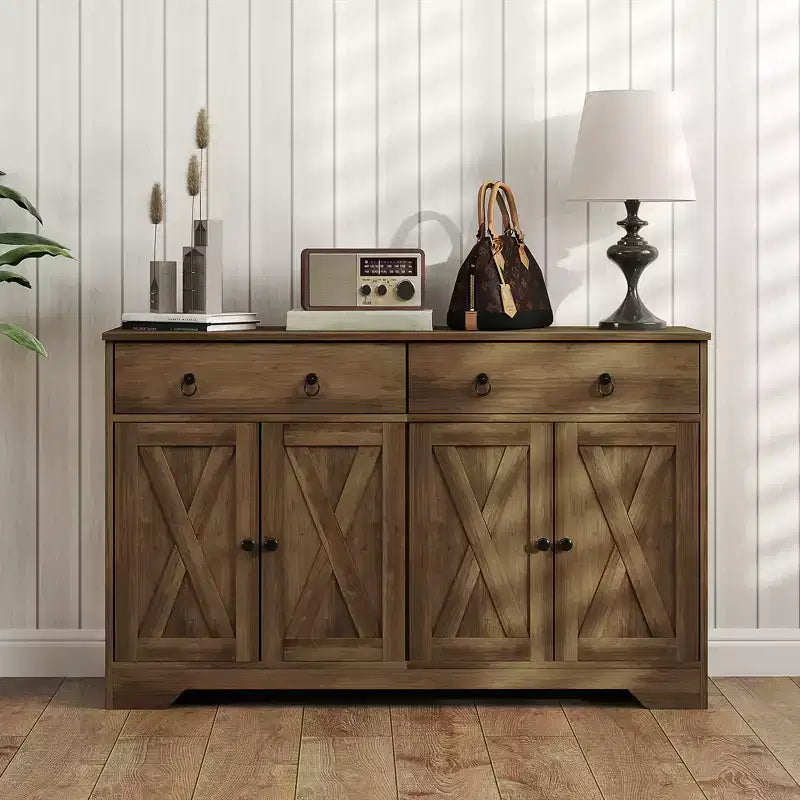 HOMCOM Madia Credenza, Mobile Buffet in Stile Rustico con 2 Cassetti e Ante Scorrevoli, Tavolo Buffet con Scaffali Regolabili