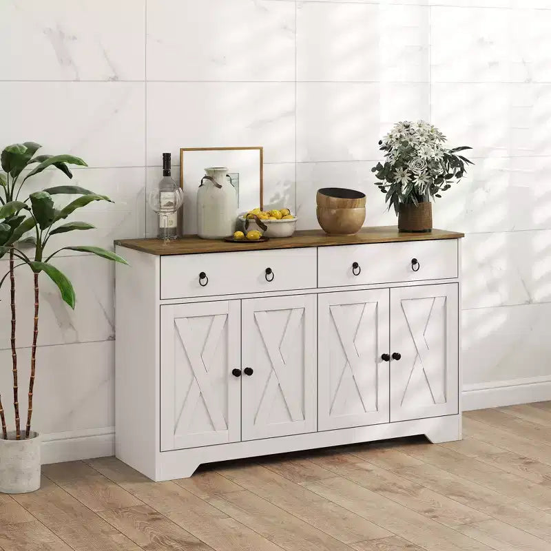 HOMCOM Madia Credenza, Mobile Buffet in Stile Rustico con 2 Cassetti e Ante Scorrevoli, Tavolo Buffet con Scaffali Regolabili