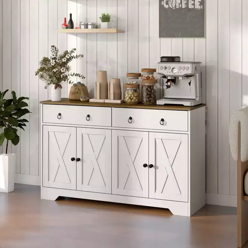 HOMCOM Madia Credenza, Mobile Buffet in Stile Rustico con 2 Cassetti e Ante Scorrevoli, Tavolo Buffet con Scaffali Regolabili