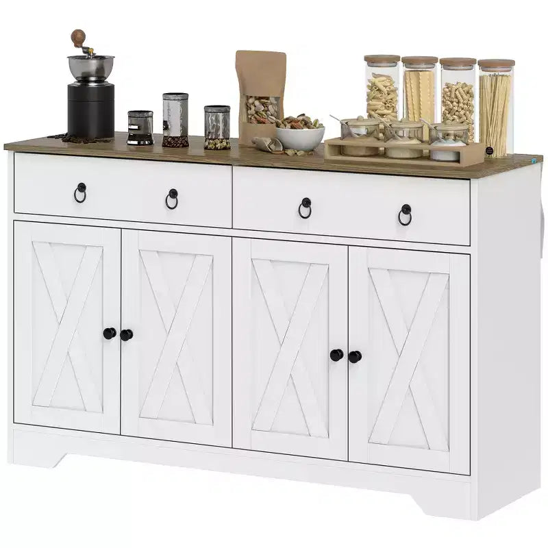 HOMCOM Madia Credenza, Mobile Buffet in Stile Rustico con 2 Cassetti e Ante Scorrevoli, Tavolo Buffet con Scaffali Regolabili