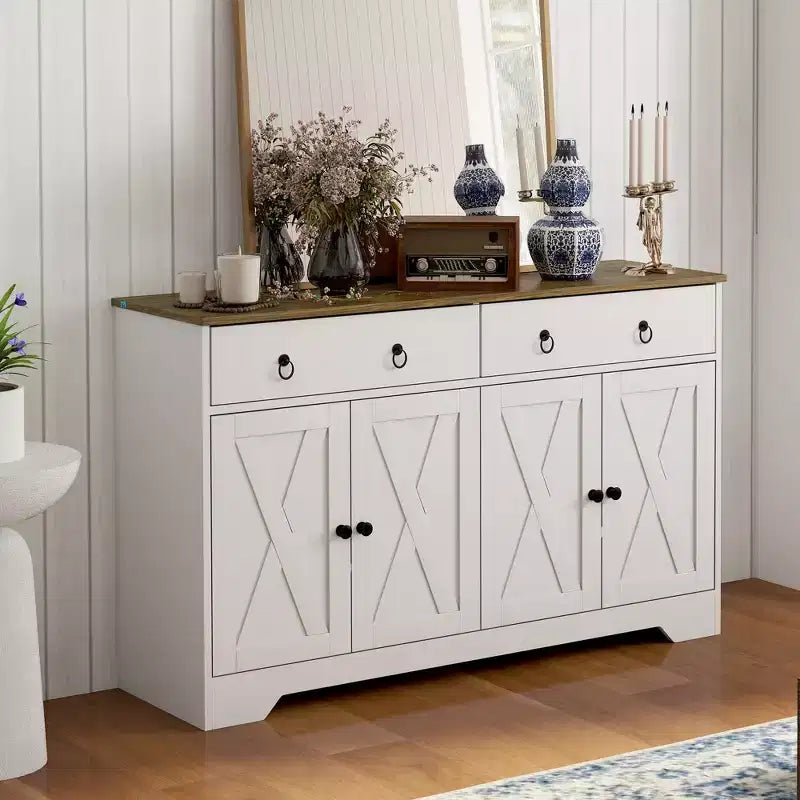 HOMCOM Madia Credenza, Mobile Buffet in Stile Rustico con 2 Cassetti e Ante Scorrevoli, Tavolo Buffet con Scaffali Regolabili